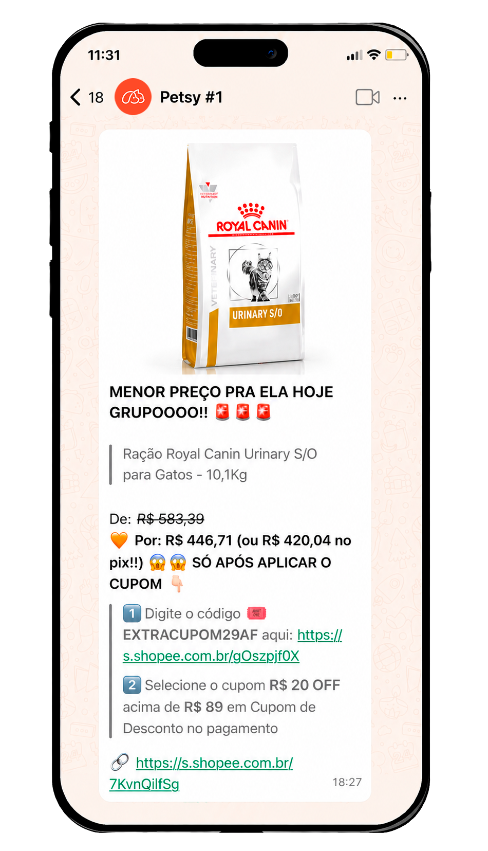 Grupo de promoções para pets no WhatsApp